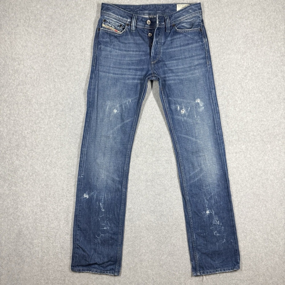 Diesel VIKER Jeans Men 28x32 Blue Straight Leg Distressed Cotton Whiskered Italy